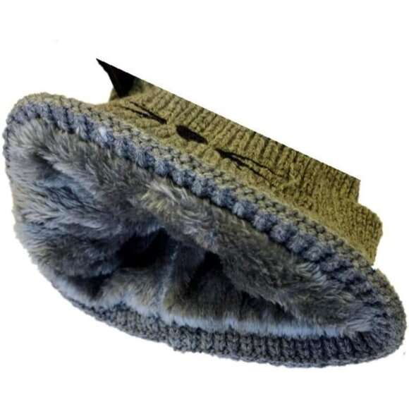 Knit Cat Ear Beanie Hat With Faux Fur Lining - Picture 2 of 2